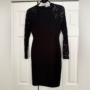 Suzy Shier Black Dress with Lace Sleeves